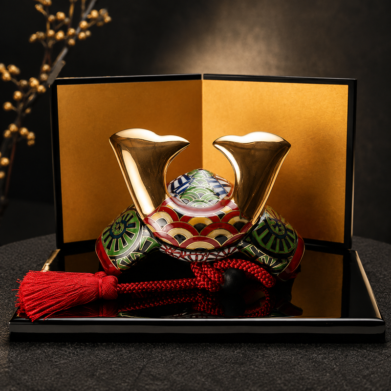 ARITA WARE LARGE SAMURAI KABUTO HELMET “ARABESQUE & SEIGAIHA” / KOSUZU TOGEI