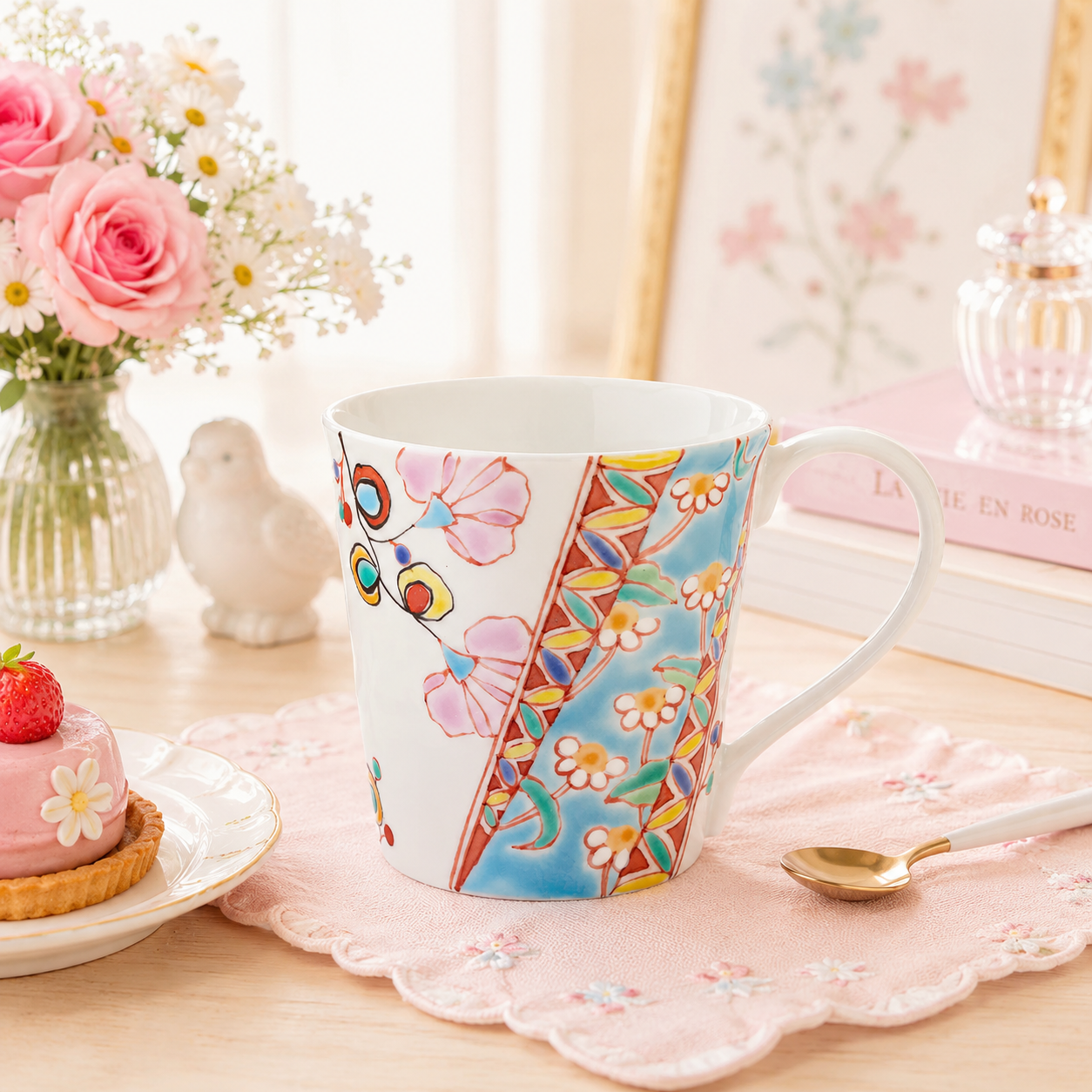 KUTANI WARE MUG FLOWER TAPESTRY /GINSYUU KLIN