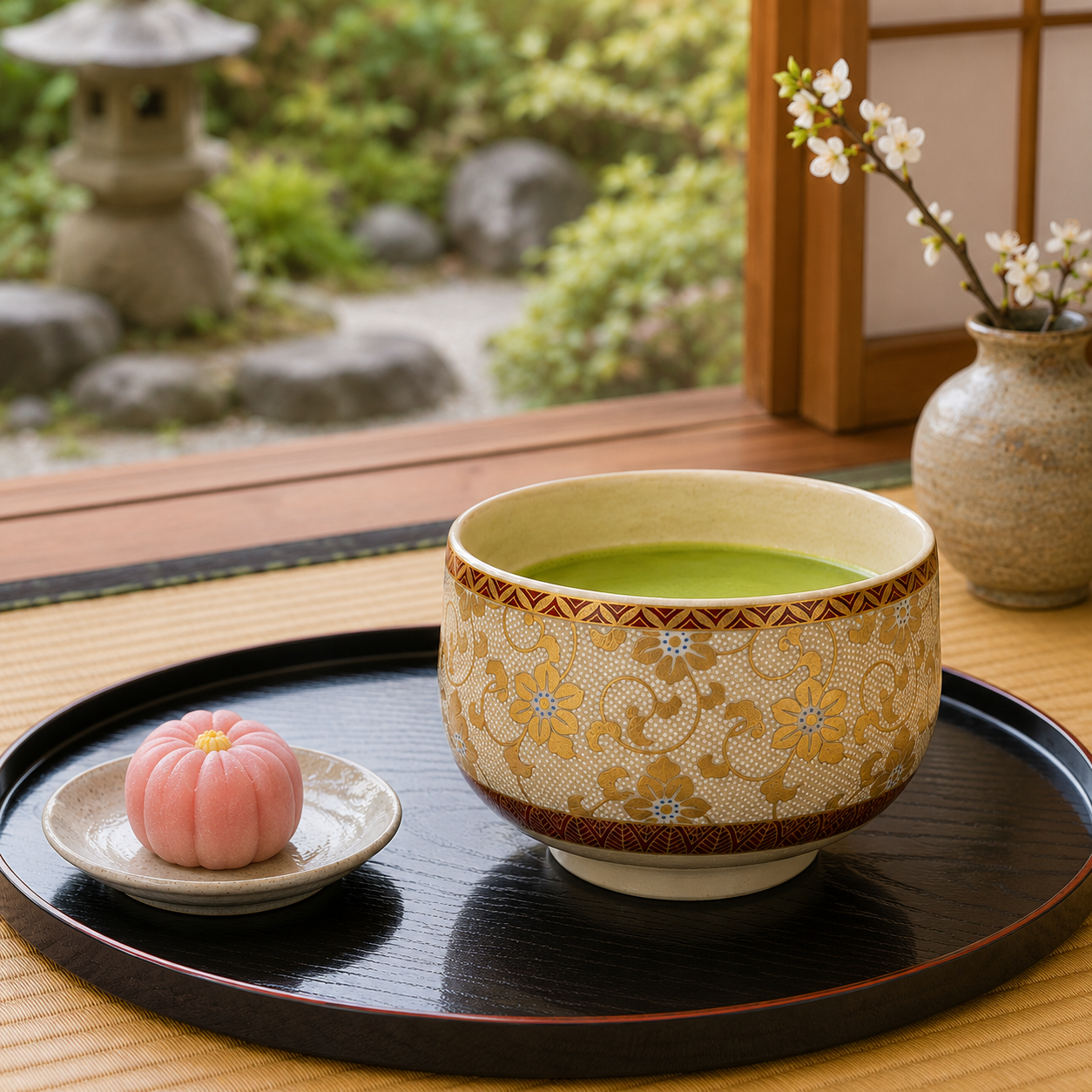 KUTANI WARE MATCHA BOWL CHAWAN SHIROCHIBU TESSEN