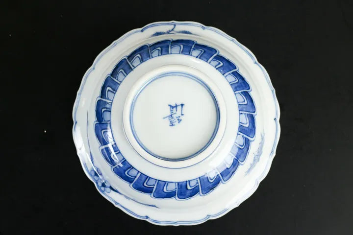 JAPANESE KUTANI WARE [IMPERIAL HOUSEHOLD PURVEYOR KILN] SMALL BOWL SET – SEIKA BLUE AND WHITE RABBIT DESIGN BY CHOZA YAMAMOTO