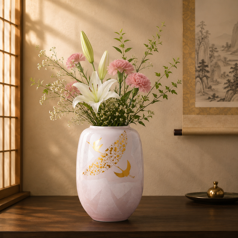 KUTANI WARE FLOWER VASE GINSAI CRANE
