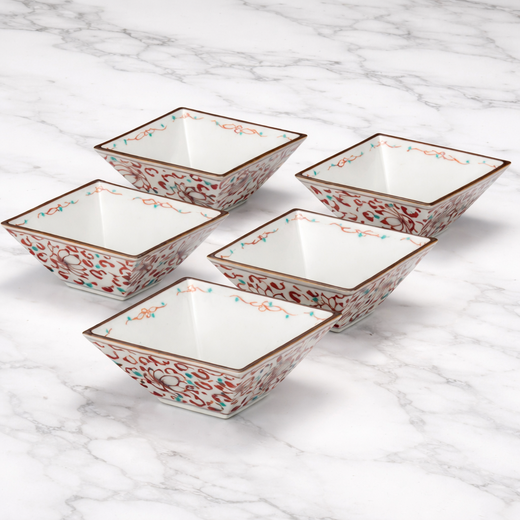 JAPANESE KUTANI WARE SMALL BOWL SET – KARAKUSA ARABESQUE DESIGN
