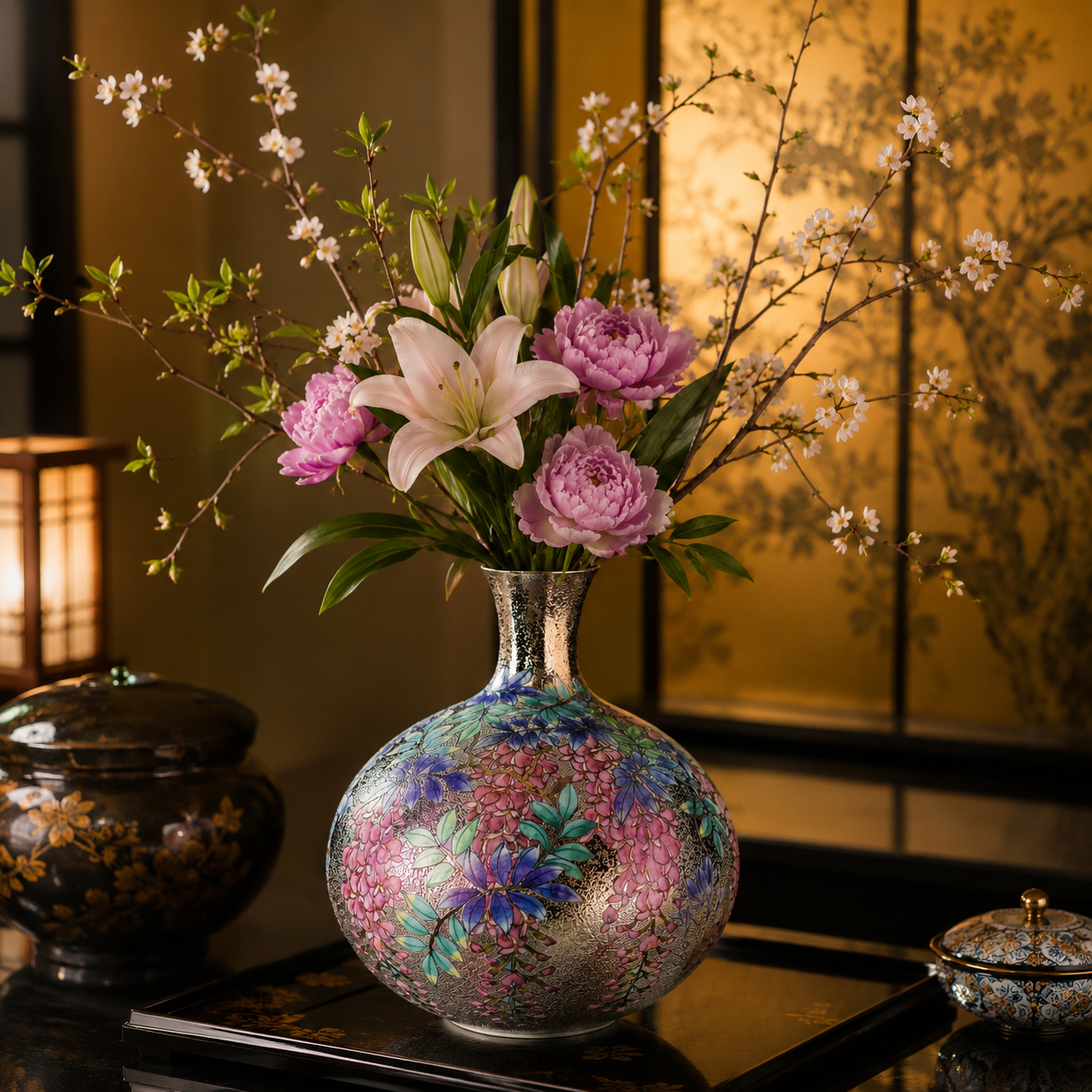 ARITA WARE PLATINUM WISTERIA MINI FLOWER VASE / KINRYU KILN