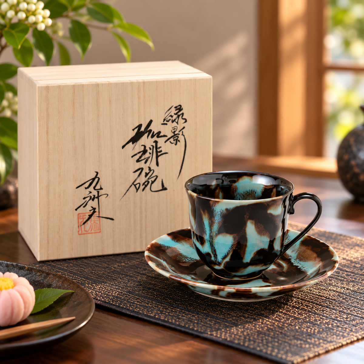 ARITA WARE COFFEE CUP & SAUCER “RYOKUIN” / SHINEMON KILN