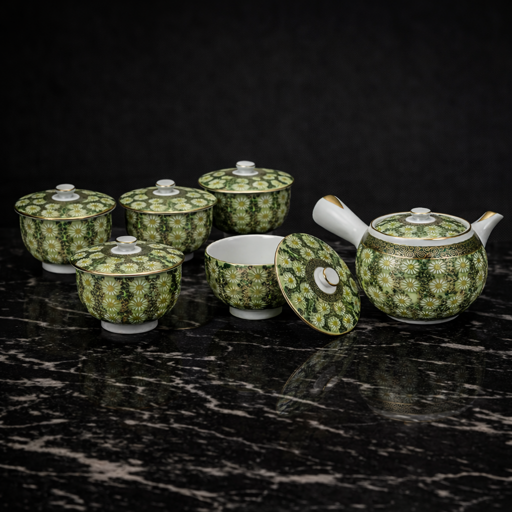 KUTANI WARE TEA POT SET WITHLID KIKUZUME