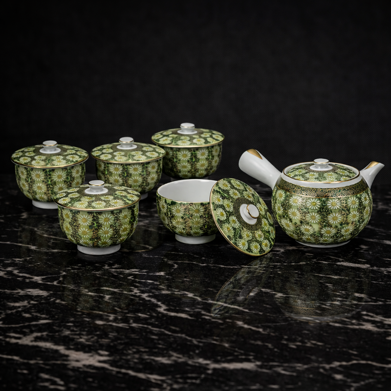 KUTANI WARE TEA POT SET WITHLID KIKUZUME