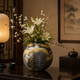 KUTANI WARE FLOWER VASE KINUN CRANE AND TREE MOTIF