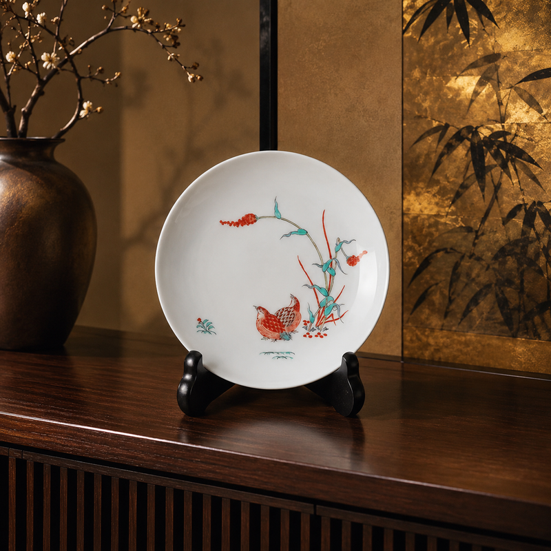 ARITA WARE 4.5-INCH DECORATIVE PLATE “MILLET AND QUAIL” – KAKIEMON KILN