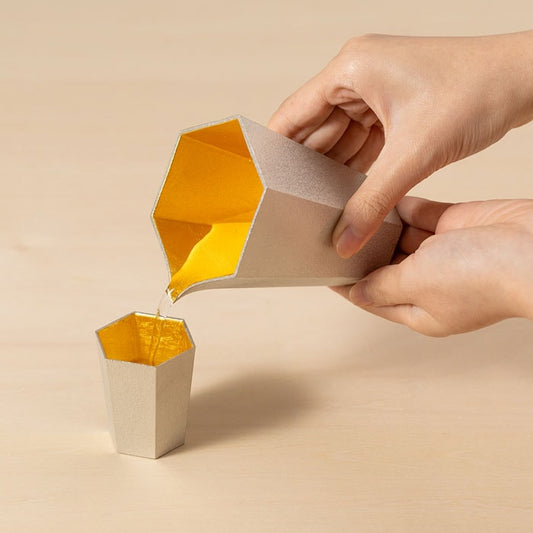 NOUSAKU “ROKU” GOLD LEAF KATAKUCHI AND GUINOMI SAKE SET (3-PIECE TIN SET)