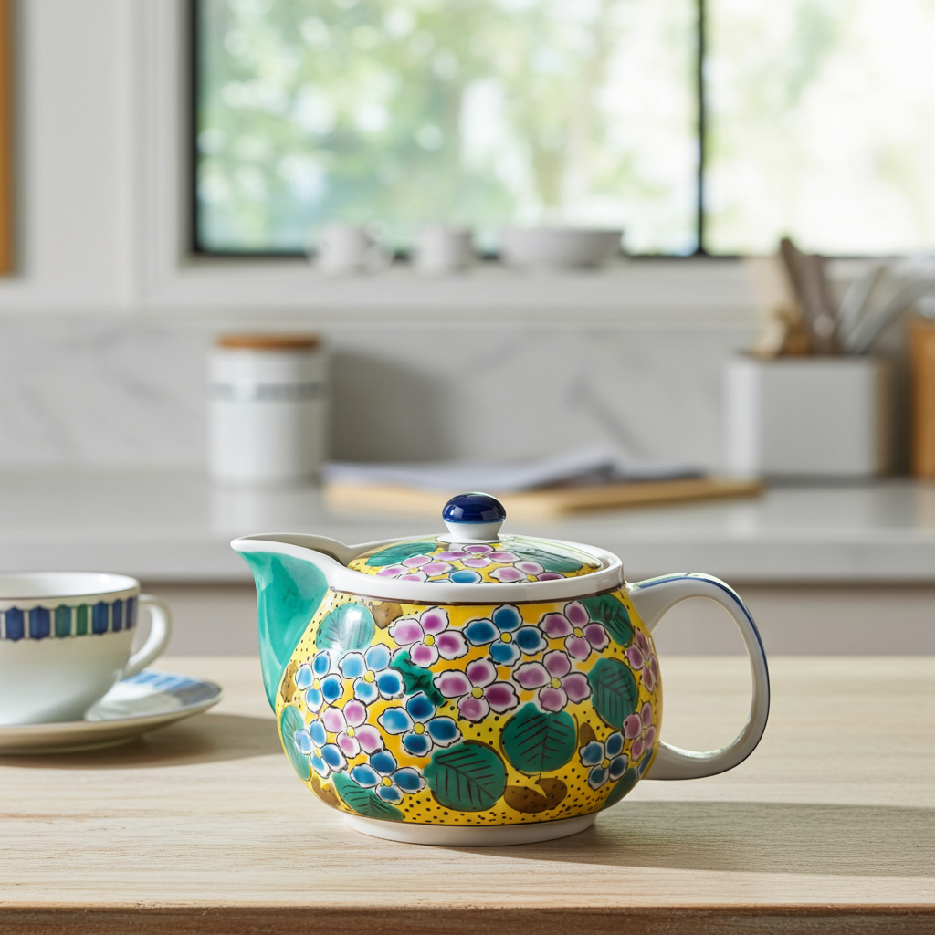 KUTANI JAPANESE TEA POT (YOSHIDAYA STYLE) HYDRANGEA DESIGN