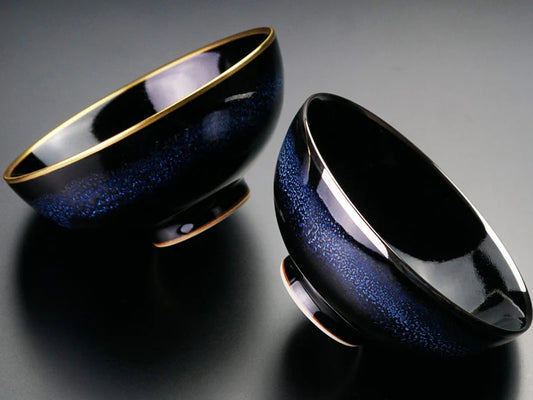 ARITA PORCELAIN COUPLE RICE BOWL SET “BLUE MORNING STAR” (YOKO & GEKKO) BY SHINEMON KILN