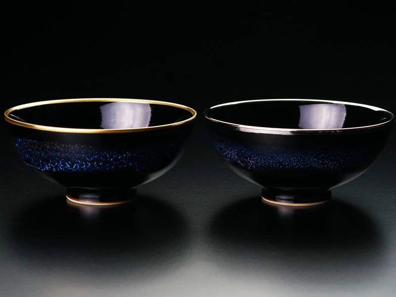 ARITA WARE COUPLE RICE BOWL SET “BLUE MORNING STAR” (YOKO & GEKKO) BY SHINEMON KILN