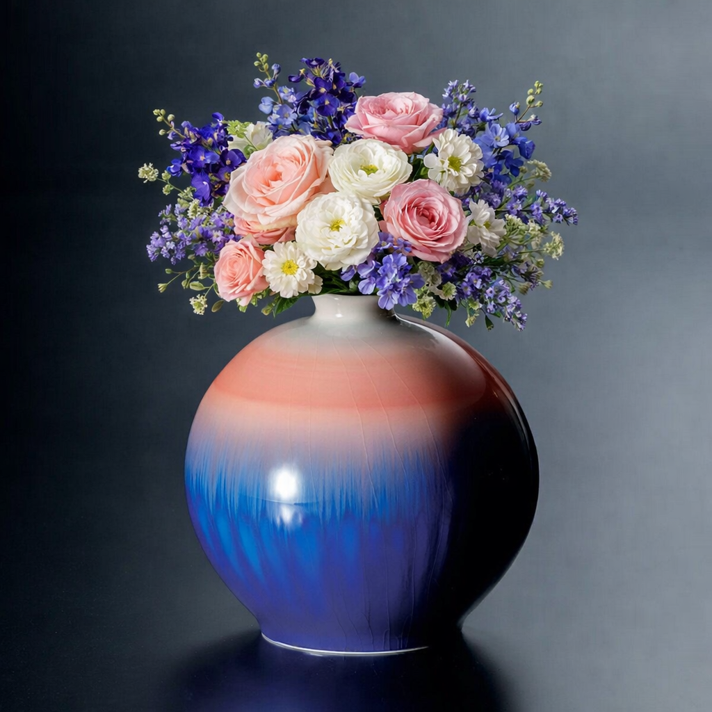 KUTANI WARE YUSAI GLAZED ART VASE “SHŌJŌ” BY TOKUDA YASOKICHI III | SIGNED | WITH PAULOWNIA WOOD BOX (WITH RIBBON THREADING)