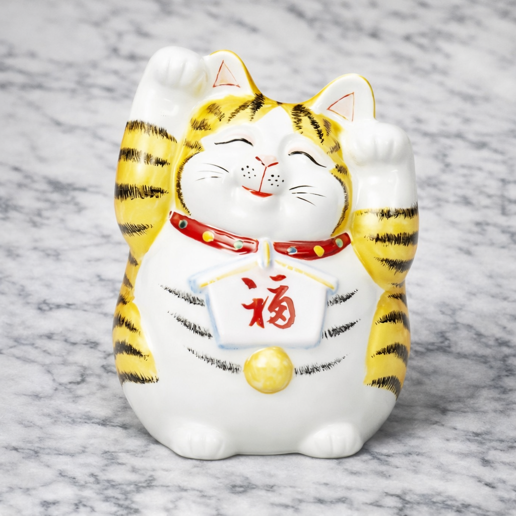 KUTANI PORCELAIN MANEKI NEKO WITH EMA PLAQUE – GOLD DETAILING