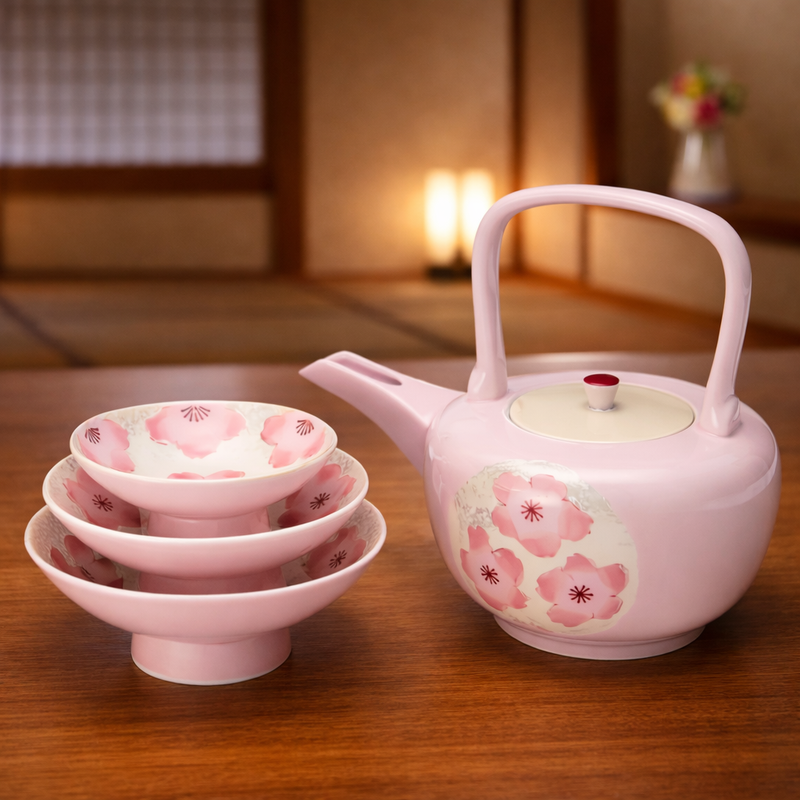 ARITA WARE “LIGHT PINK LUSTER SAKURA SAKE SET” – TASEI KILN