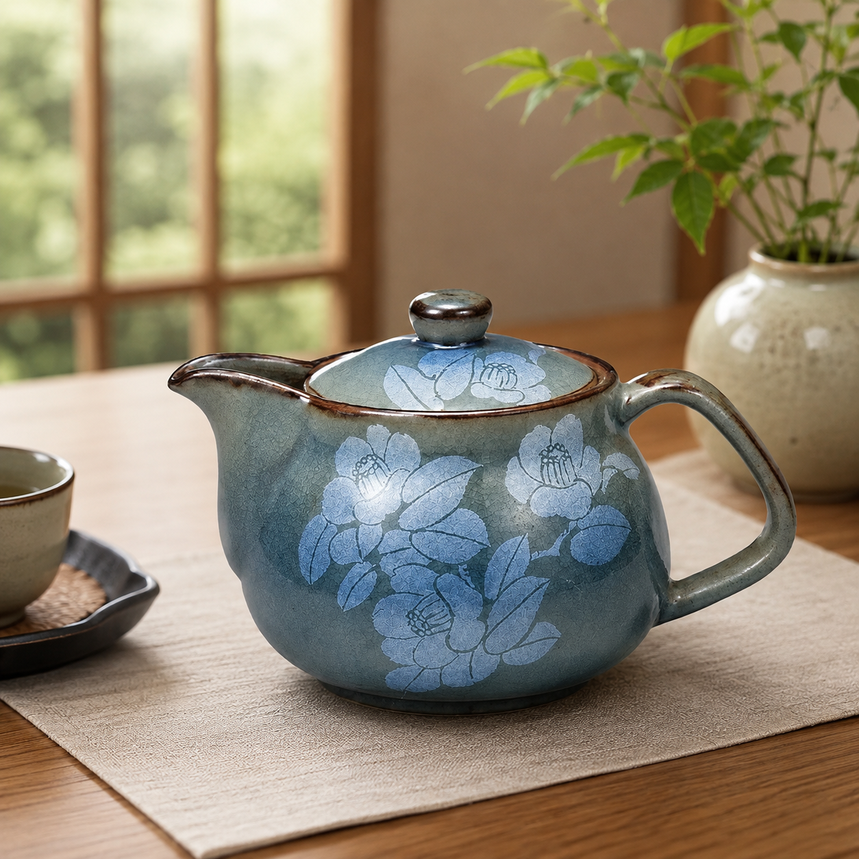 KUTANI WARE TEAPOT GINSAI CAMELLIA