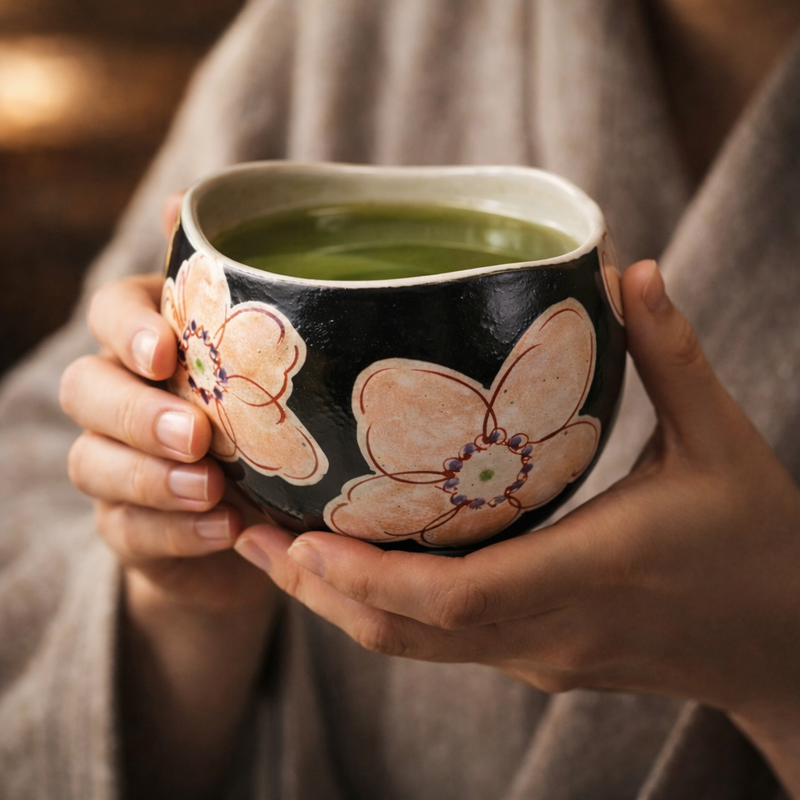 KUTANI WARE IPPUKU BOWL KURO HANA URARA/KOKUZOU KILN