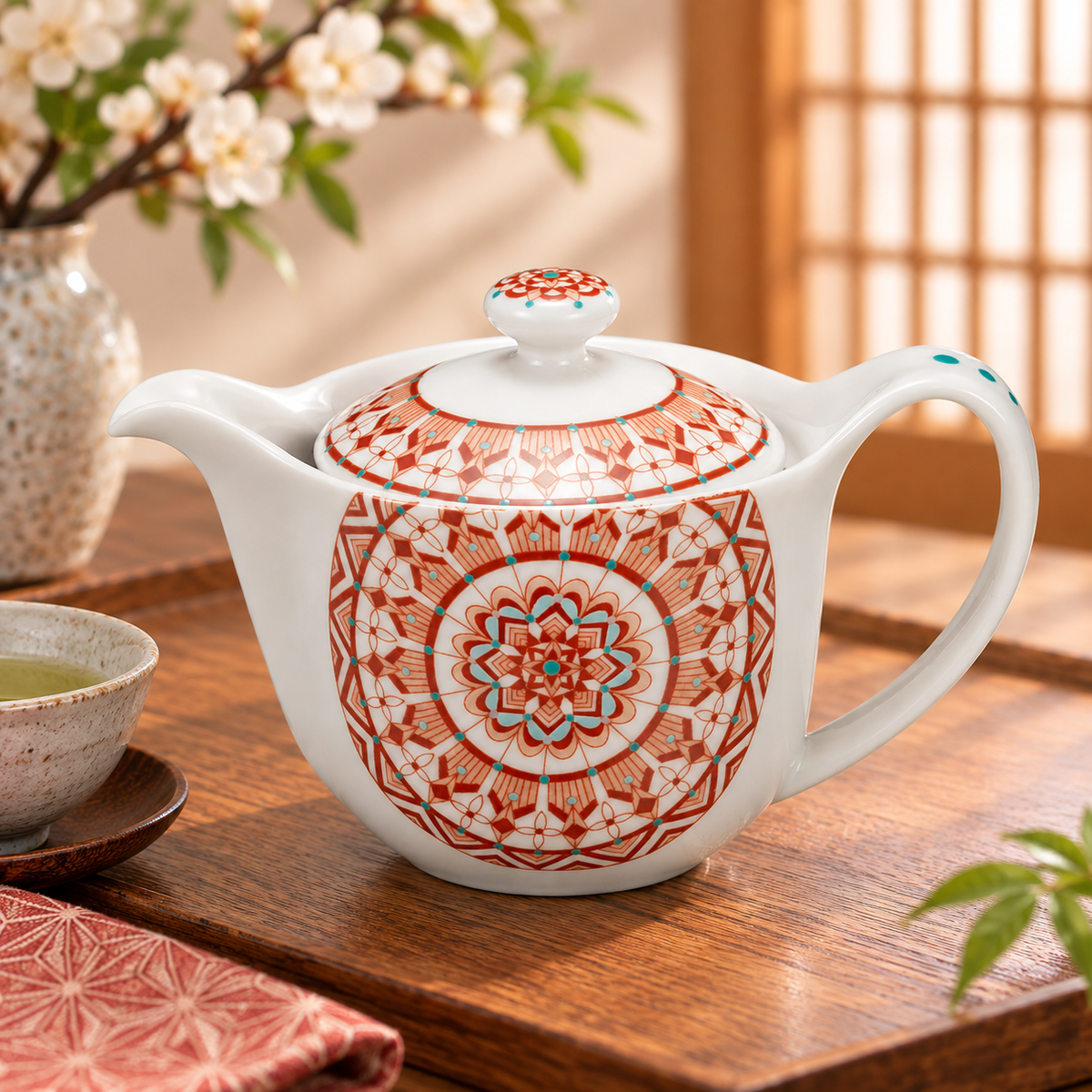 KUTANI WARE TEAPOT AKAE MARUMON /TAISHI KILN