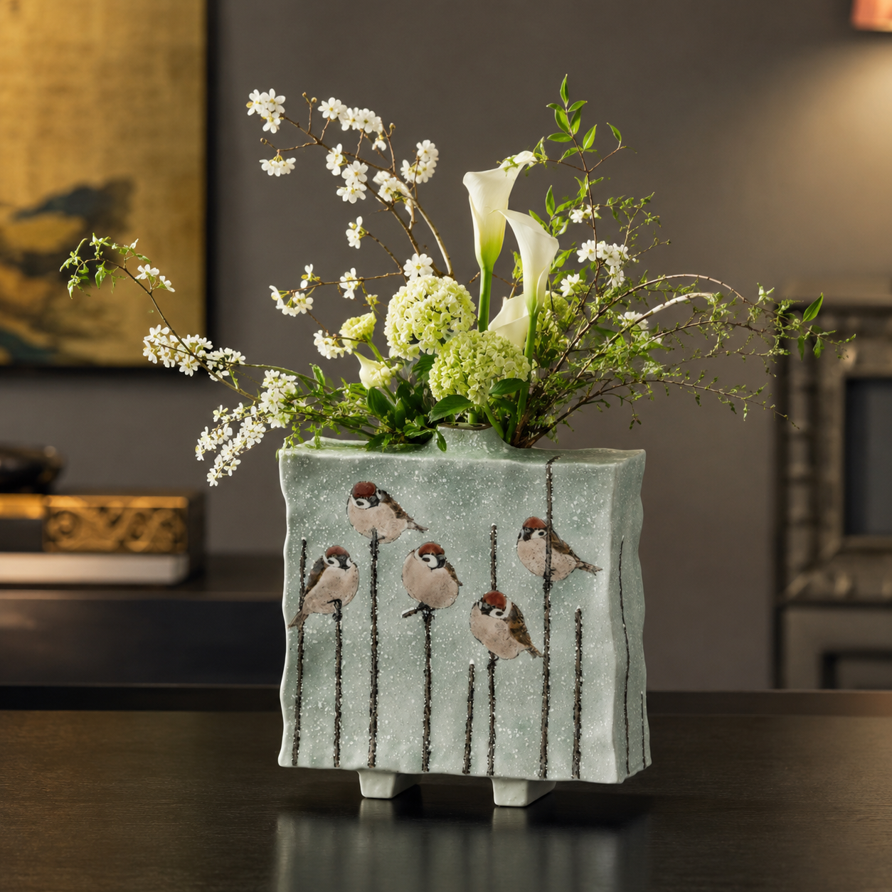 JAPANESE HENKO VASE KUTANI SILVER BLOSSOM/ TOSHITO NAKAMURA