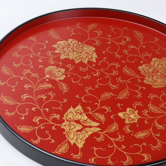 WAJIMA LACQUERWARE JAPANESE ROUND SERVING TRAY “KARAKUSA CHINKIN”