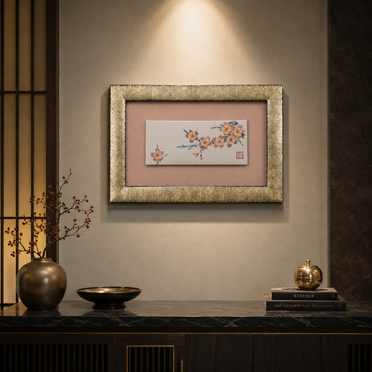 KUTANI WARE CERAMIC PLAQUE SAKURA
