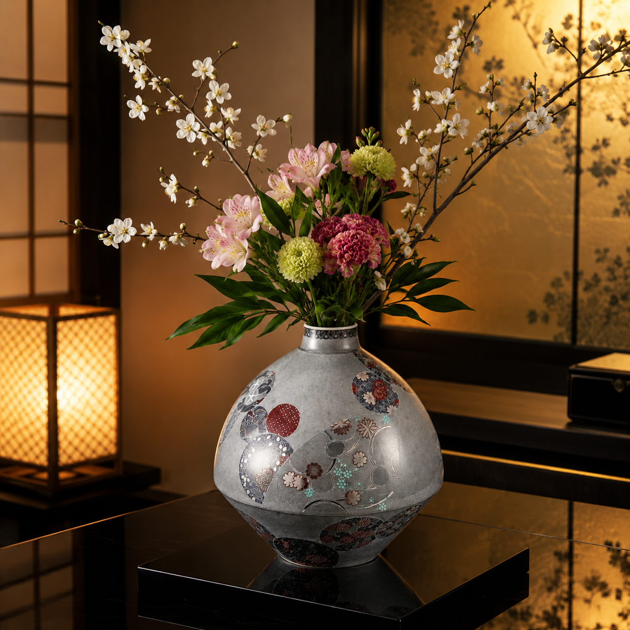ARITA WARE VASE “IROE USUZUMI SUMI-HAJIKI SHIKI KABUN” BY 14TH GENERATION IMAEMON
