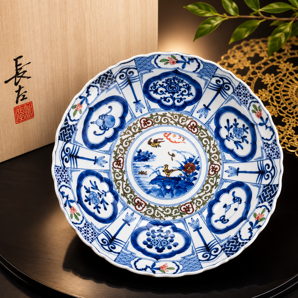 [IMPERIAL HOUSEHOLD–APPOINTED] KUTANI WARE IROE SHONZUI FLOWER & BIRD DESIGN / CHOZA YAMAMOTO