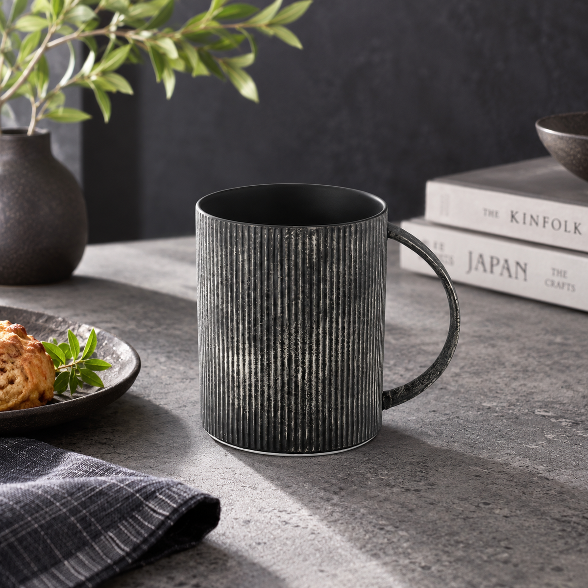 ARITA WARE MOON SURFACE FINE RIBBED MUG/ RISO KILN