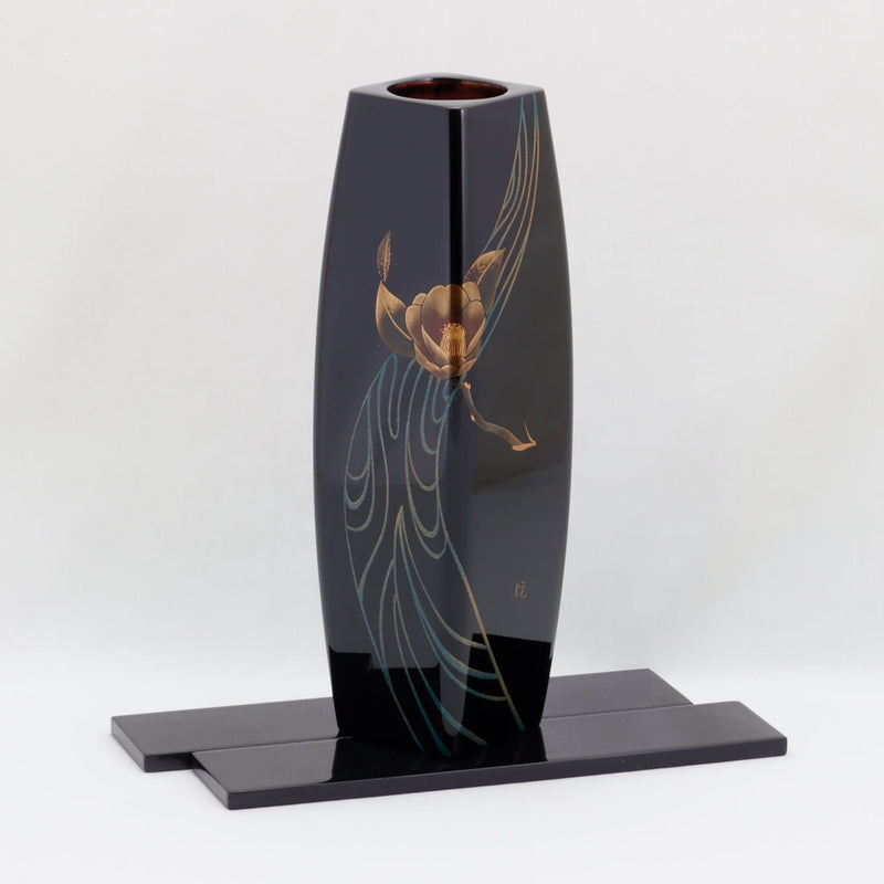 WAJIMA LACQUERWARE FLOWER VASE DO-BARI GATA TSUBAKI MAKIE
