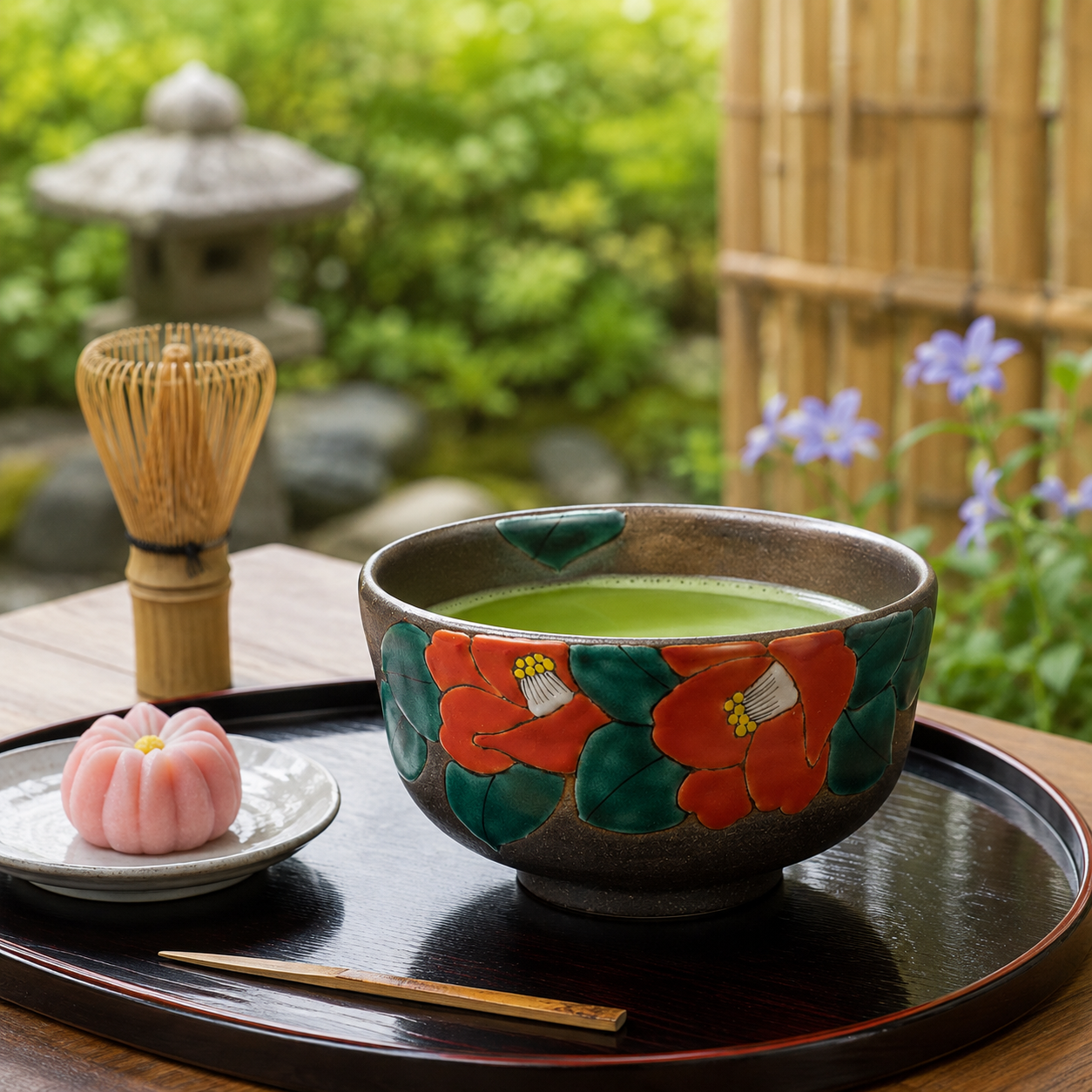 KUTANI WARE MATCHA BOWL “CAMELLIA