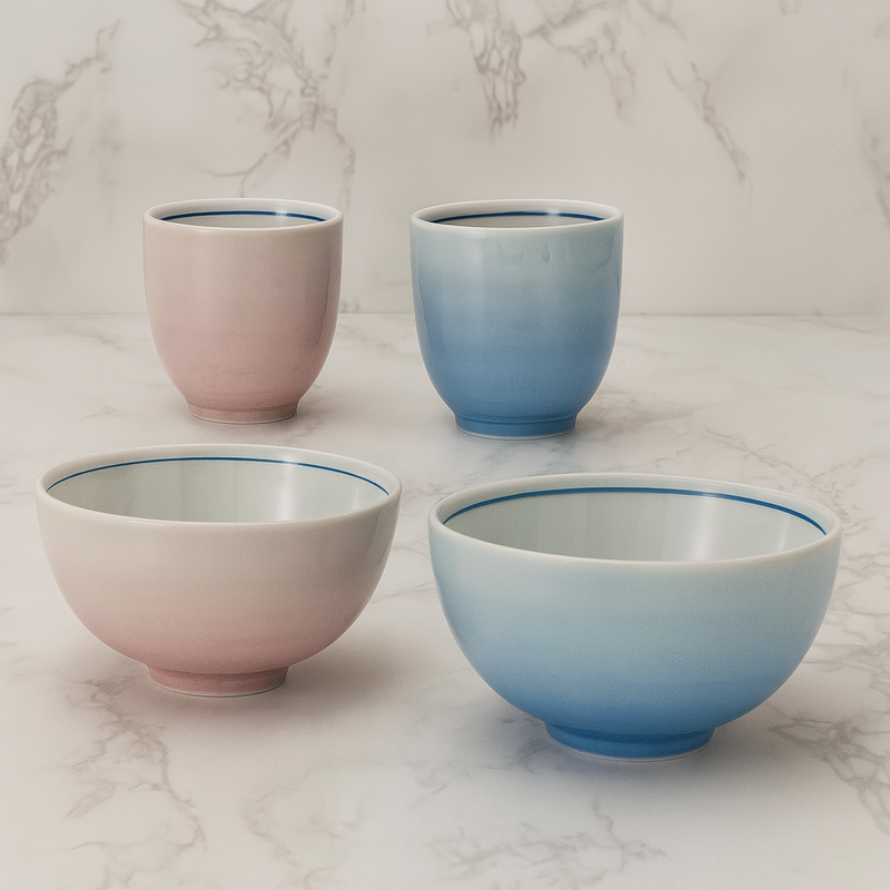 KUTANI WARE PAIR RICE BOWL SET YŪSAI