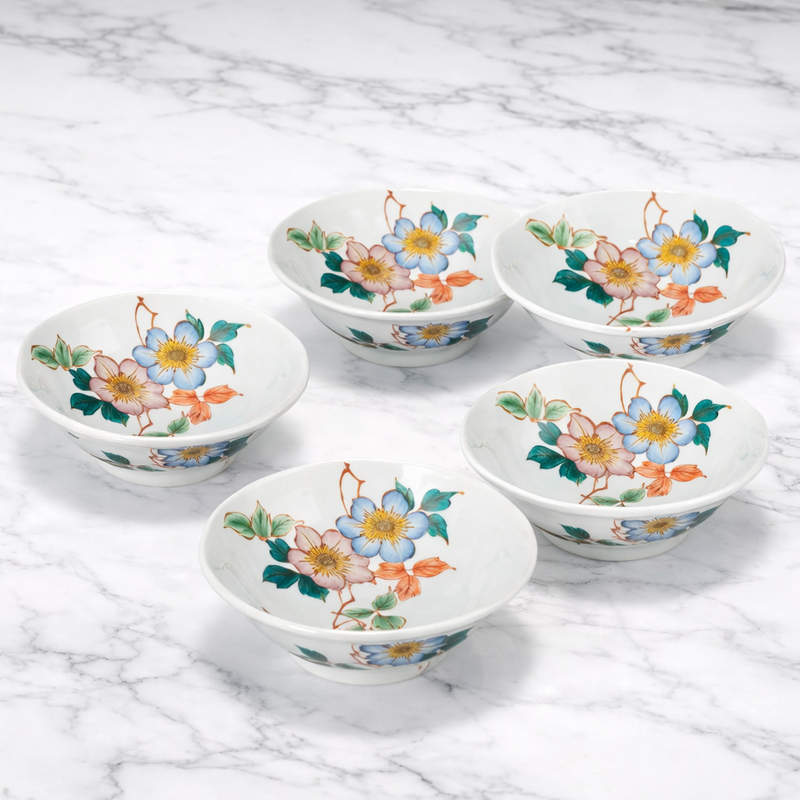 KUTANI WARE SMALL BOWL SET “CLEMATIS” GIFT BOX INCLUDED