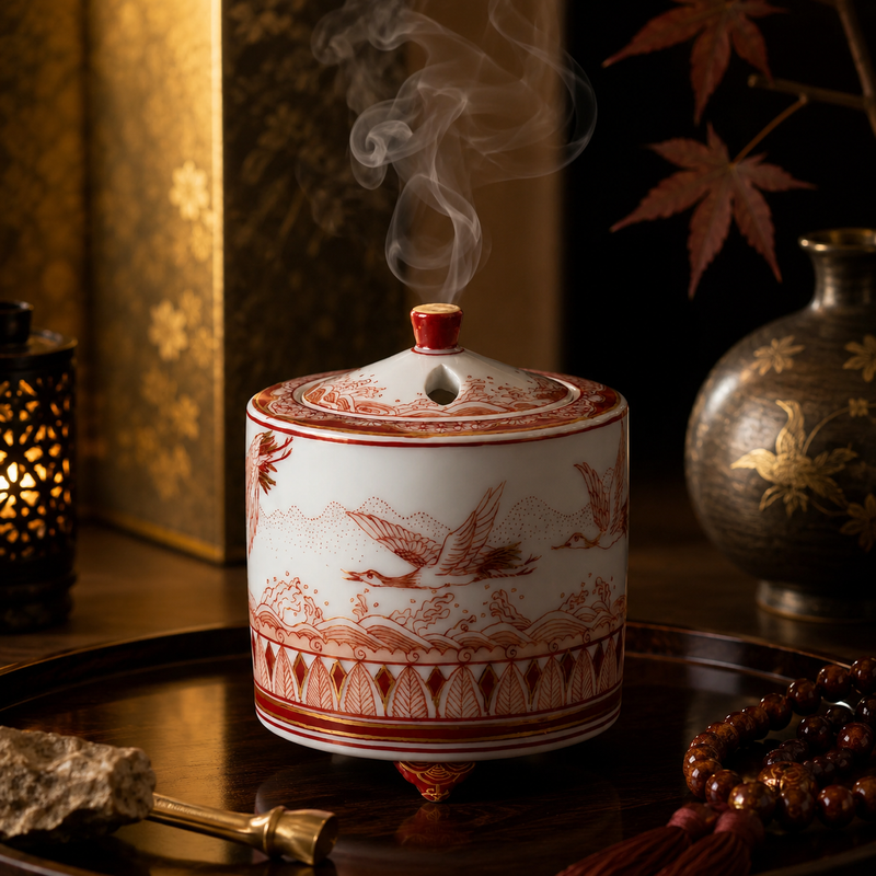 JAPANESE INCENSE BURNER KUTANI ZUI-CHŌ (AUSPICIOUS BIRD) DESIGN/REIKO FUKUSHIMA