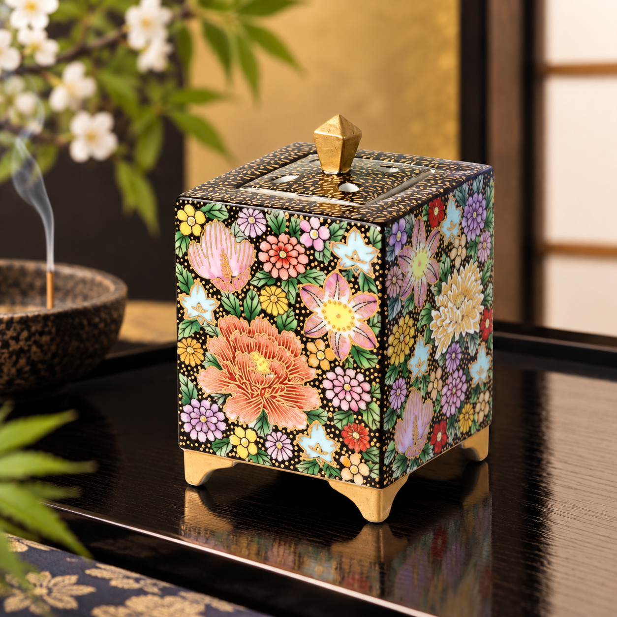 KUTANI WAREN JAPANESE INCENSE BURNER  KIN HANAZUME