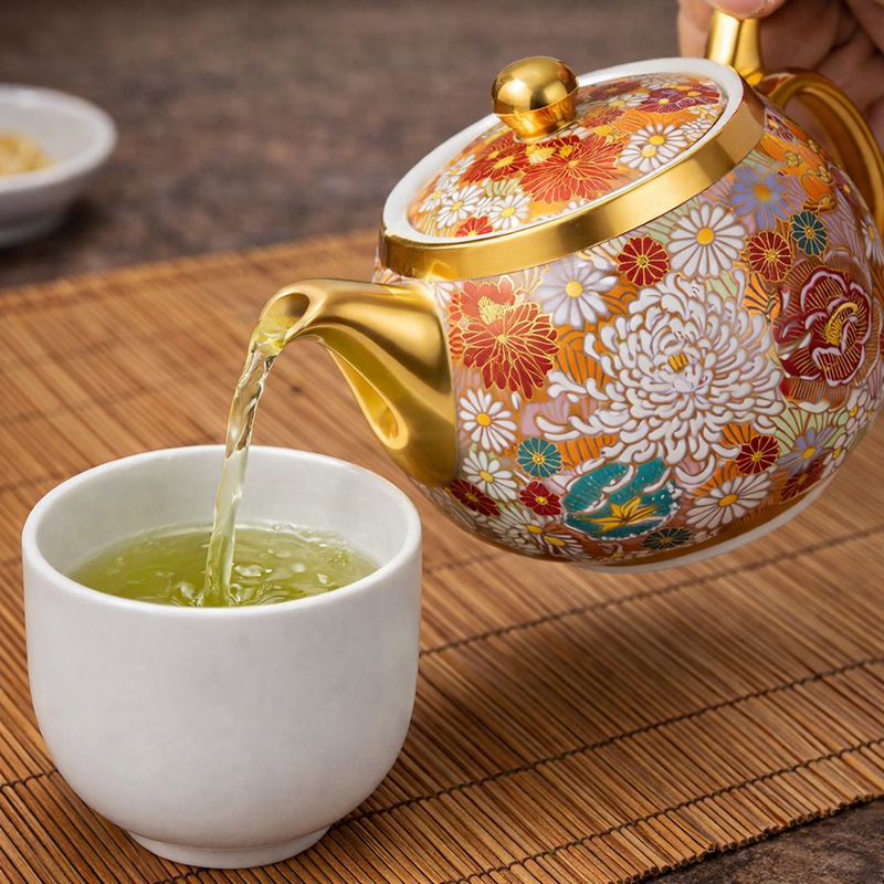 KUTANI JAPANESE TEA POT GOLD HANA-ZUME