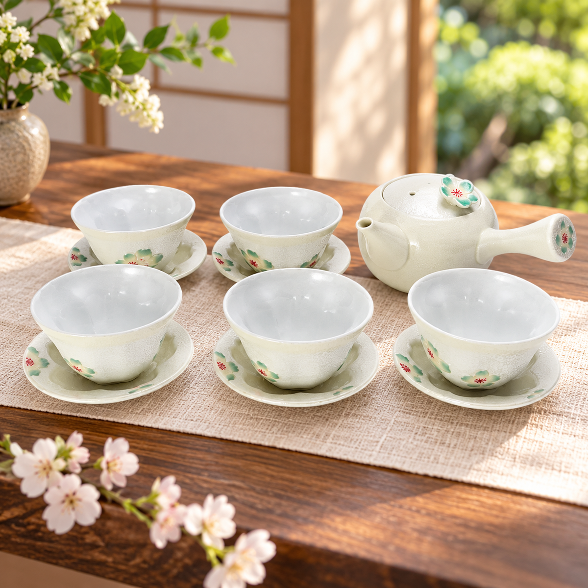 ARITA WARE TEA SET “KIKUBAI IRIDESCENT CHERRY BLOSSOM” / TASEI KILN