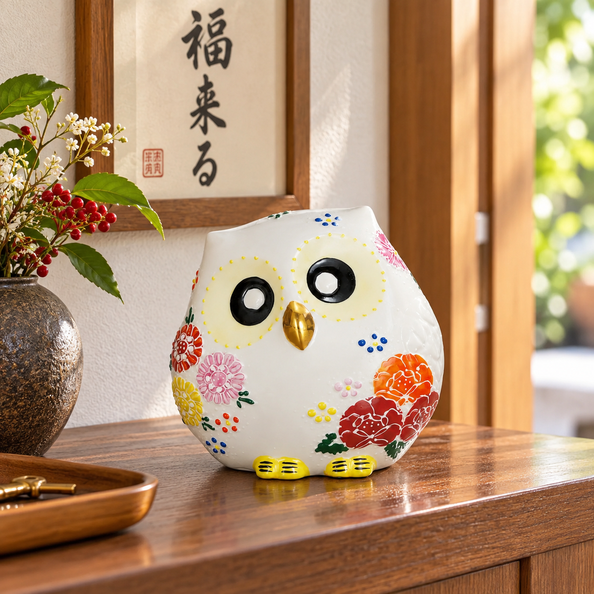 KUTANI WARE OWL FIGURINE HANAMORI
