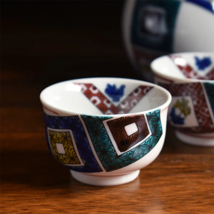 KUTANI JAPANESE SAKE SET KO-KUTANI STYLE ISHIDATAMI/TAISHI KLIN