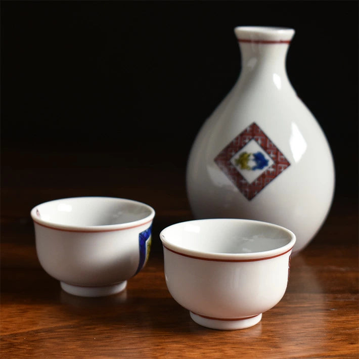 KUTANI JAPANESE SAKE SET KO-KUTANI STYLE ISHIDATAMI/TAISHI KLIN