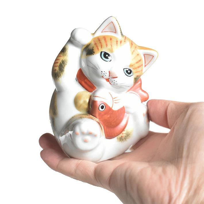 KUTANI JAPANESE LUCKY CAT(MANEKI NEKO) GOLD-COLORED CALICO