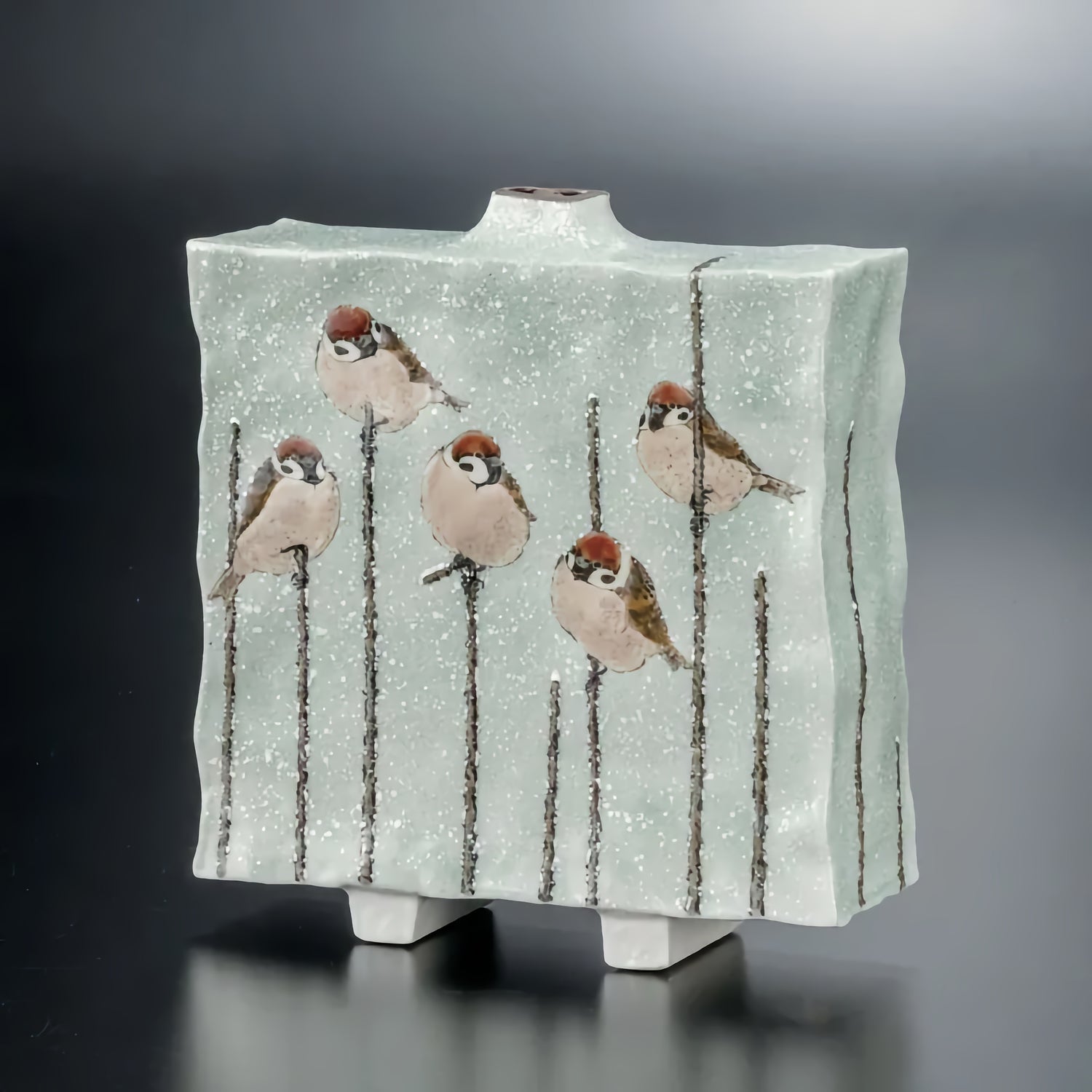 KUTANI JAPANESE HENKO VASE, SILVER BLOSSOM/ TOSHITO NAKAMURA