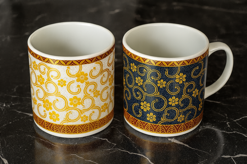 KUTANI PAIR OF MUGS BLUE AND WHITE RAISED DOTS