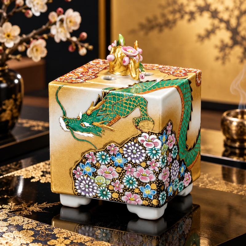 KUTANI WARE INCENSE BURNER HANA-ZUME DRAGON  / TAKA TOSHIFUMI