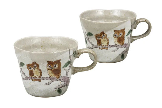 KUTANI WARE PAIR MUG CUPS OWL DESIGN GIFT BOX INCLUDED
