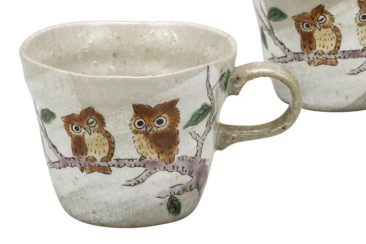 KUTANI WARE PAIR MUG CUPS OWL DESIGN GIFT BOX INCLUDED