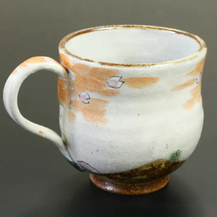 KUTANI WARE PAIR OF MUGS – HANDCRAFTED JAPANESE PORCELAIN ‘SPRING FUJI & AUTUMN FUJI’ BY YOSHINORI FUKUDA