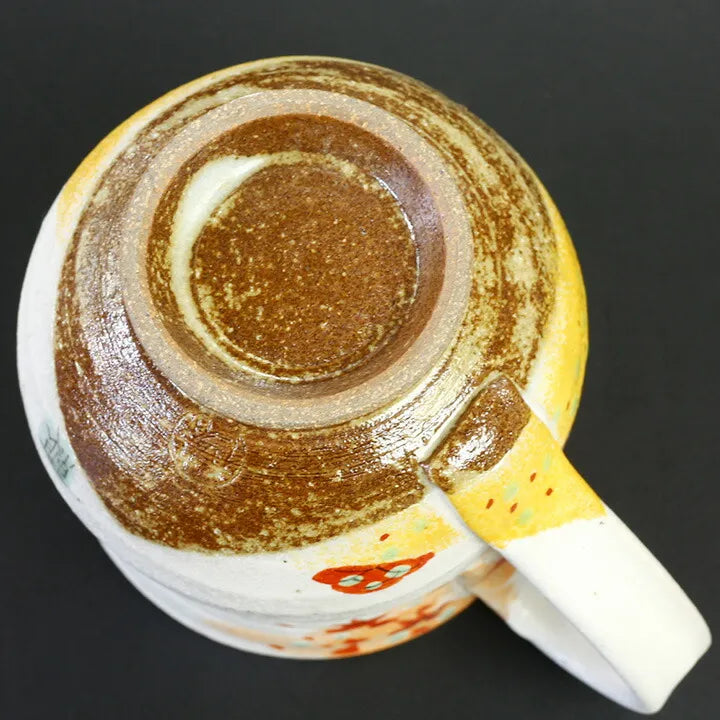 KUTANI WARE PAIR OF MUGS – HANDCRAFTED JAPANESE PORCELAIN ‘SPRING FUJI & AUTUMN FUJI’ BY YOSHINORI FUKUDA