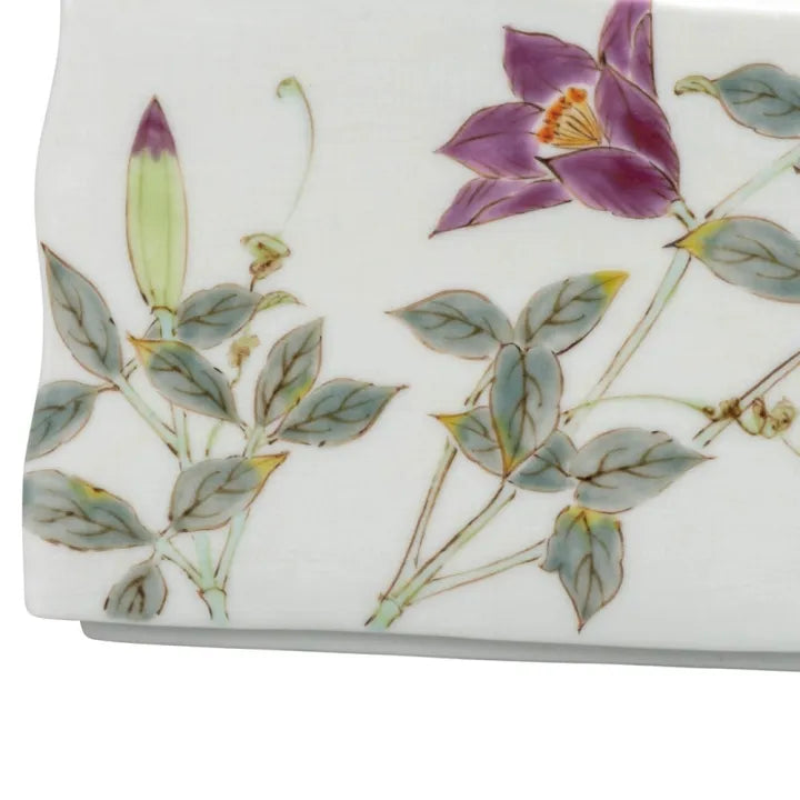 KUTANI WARE SINGLE-STEM VASE – “TESSEN” (CLEMATIS) HAND-PAINTED BY YUKA HIRANO | GIFT BOX INCLUDED