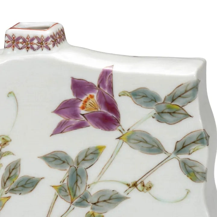 KUTANI WARE SINGLE-STEM VASE – “TESSEN” (CLEMATIS) HAND-PAINTED BY YUKA HIRANO | GIFT BOX INCLUDED