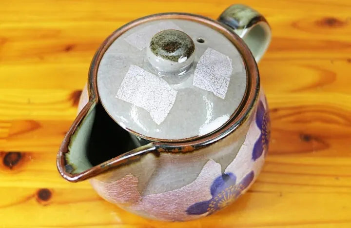 KUTANI WARE TEA POT SILVER LUSTER PURPLE – GOLDEN PLUM BLOSSOMS / BIZAN KILN